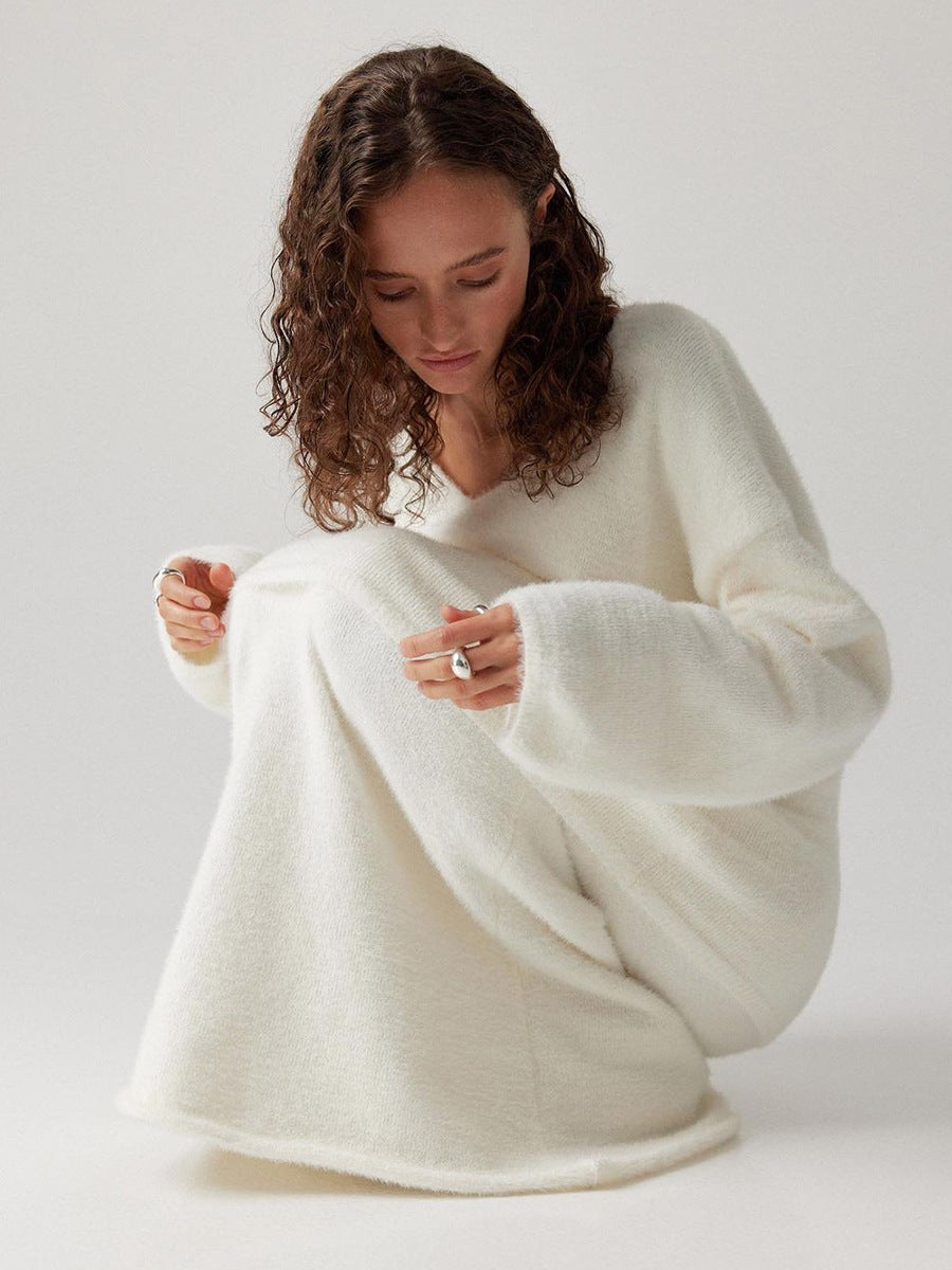 Ensemble pull simple en tricot col V