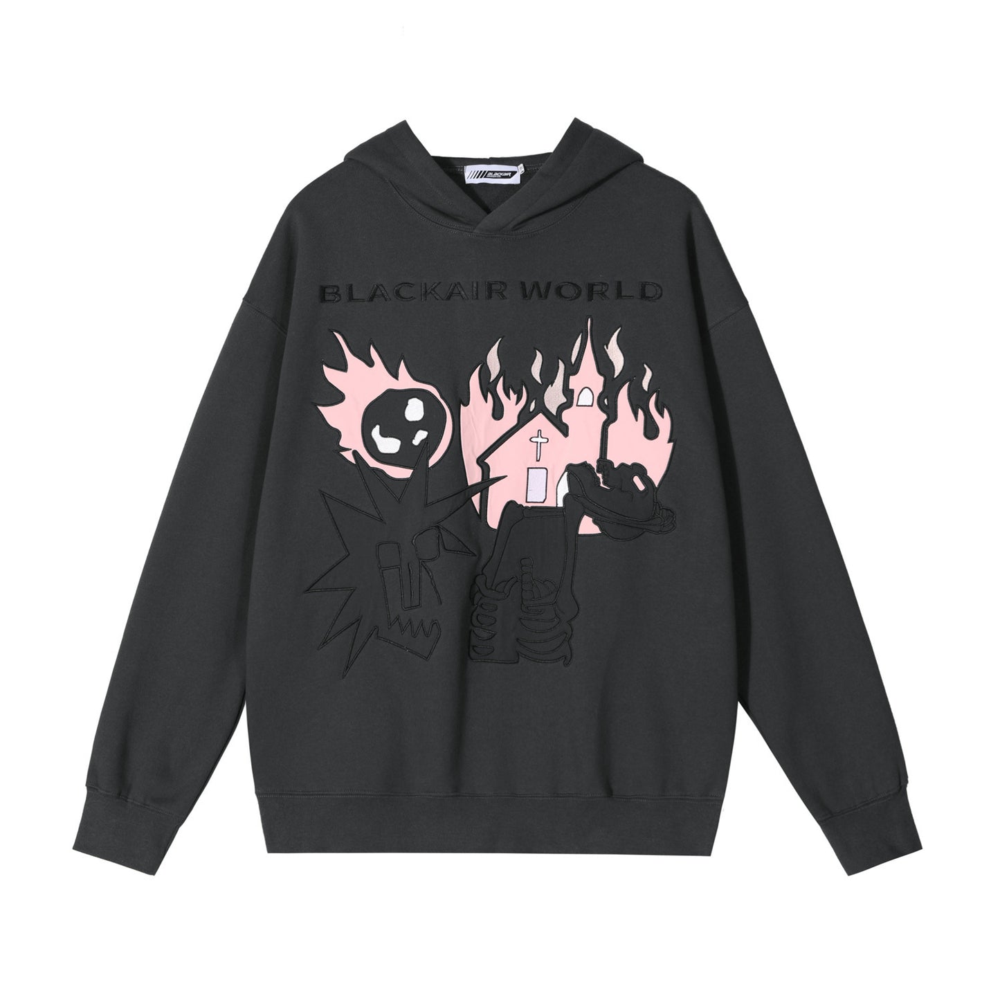 Felpa con cappuccio in pile con teschio e fiamma divertente