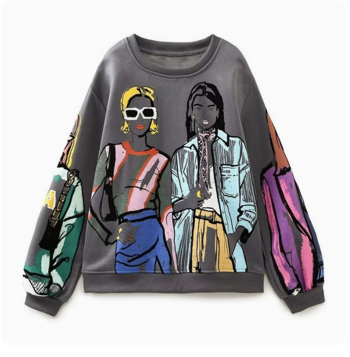 Pull-over décontracté assorti pour filles, imprimé