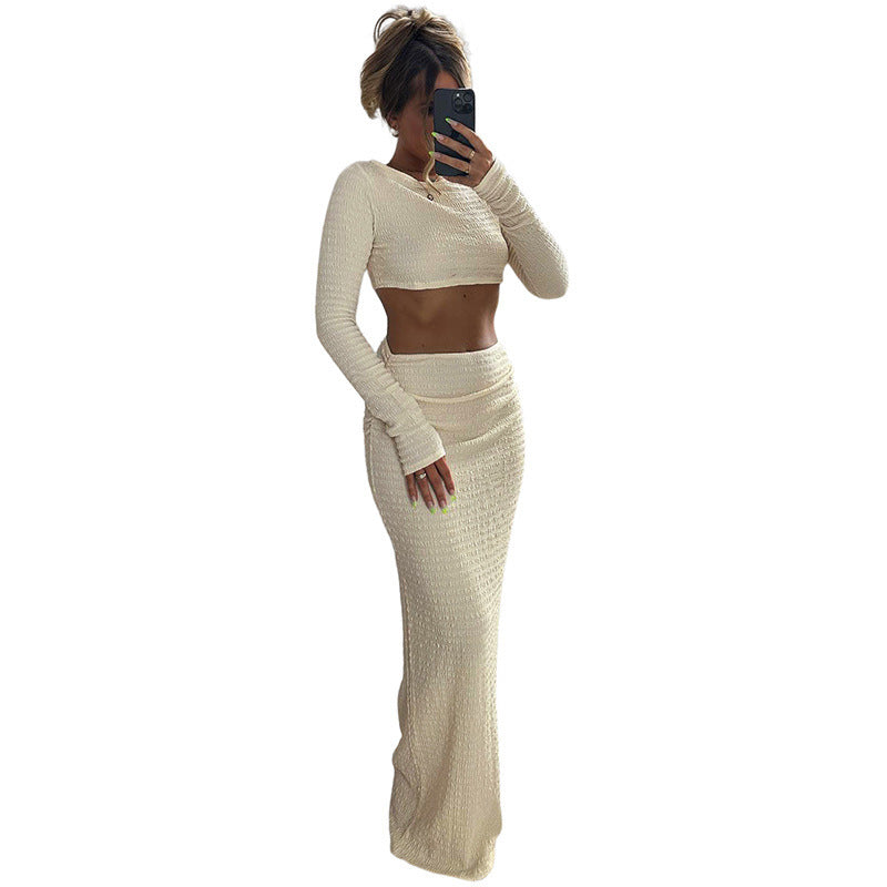 Fashion Round Neck Long Sleeves Cropped Suit