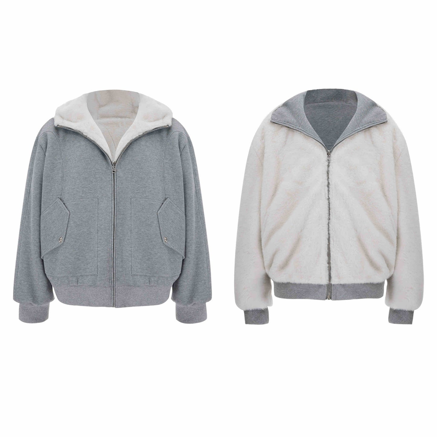 Niche Mountain Carving Plush Hooded Sweater Reversible Coat Couple Cotton Clothes