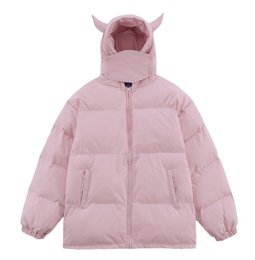 Manteau rembourré à capuche de couleur unie, veste rembourrée en coton avec col masqué