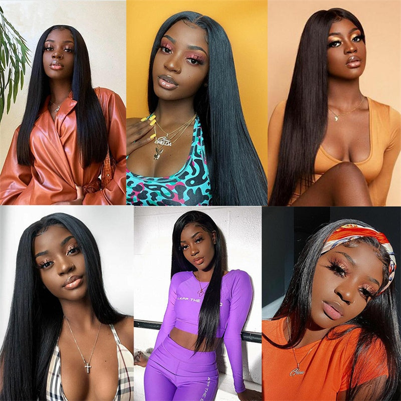 Perruque lisse en cheveux humains, simple et tendance