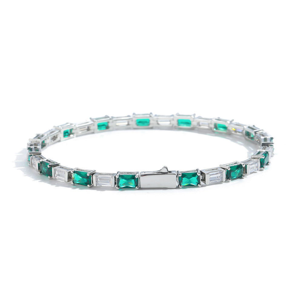 Bracelet rectangulaire simple en zirconium vert et blanc