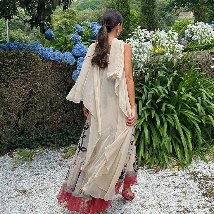 Robe en mousseline imprimée à fleurs brodées