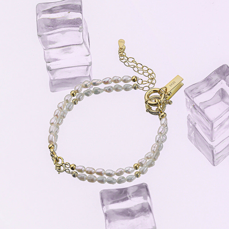 Sterling Silver Jewelry Light Luxury Fashion Retro Temperament Rice Bead Bracelet