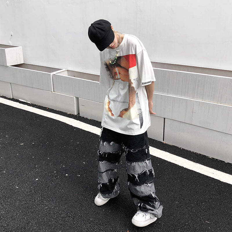 Jeans con nappe antiche in stile hip hop e pigro