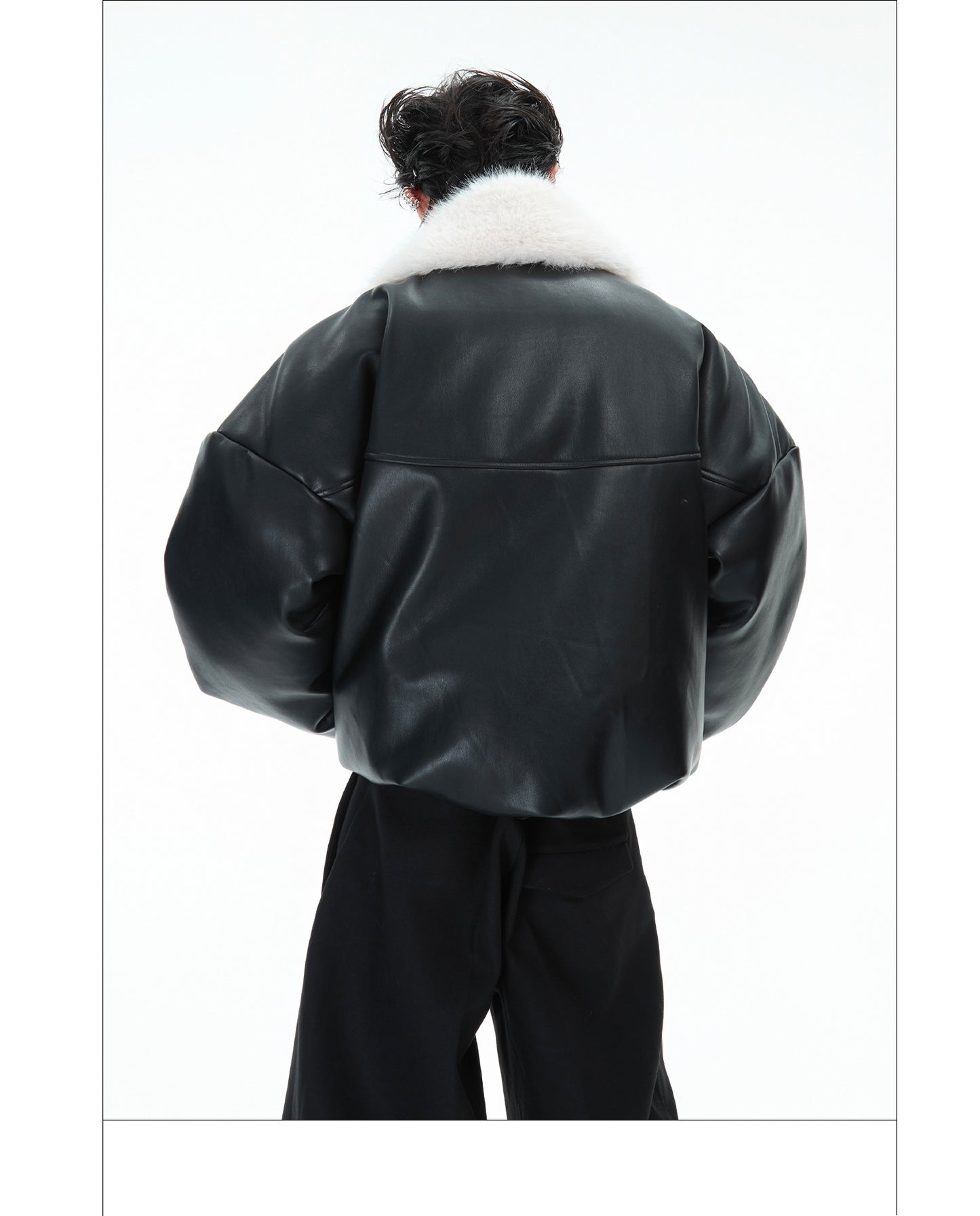 Veste à col en fourrure recyclée, veste rembourrée en coton, manteau en cuir