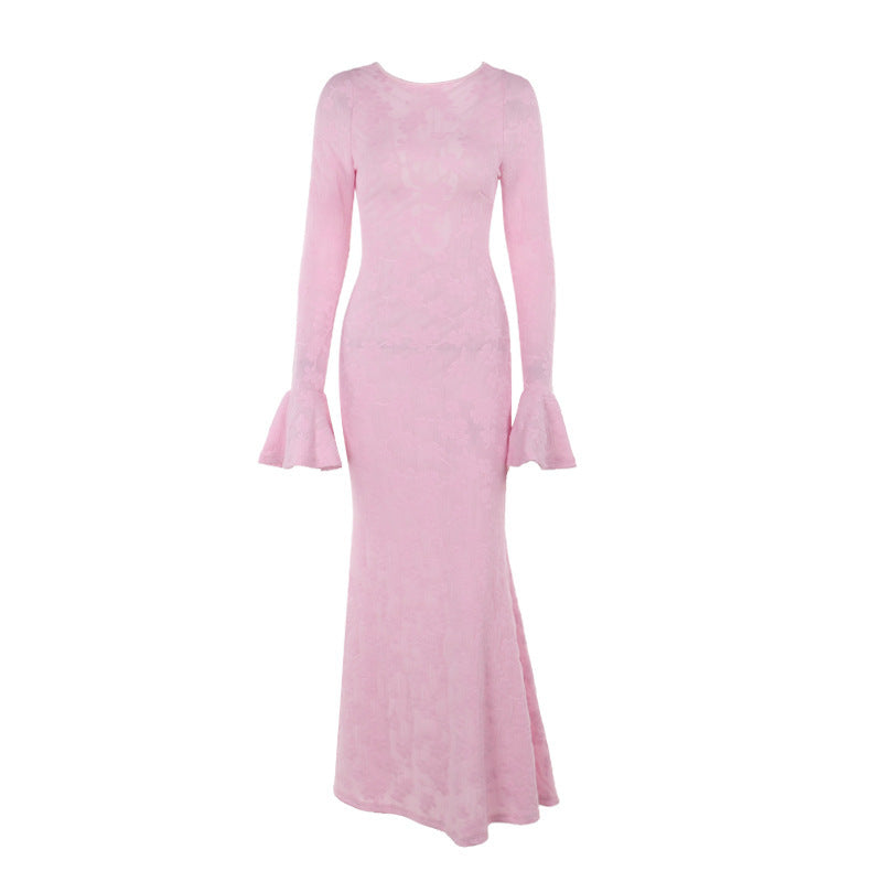 Robe moulante tendance à lacets et col rond pour femme, dos nu