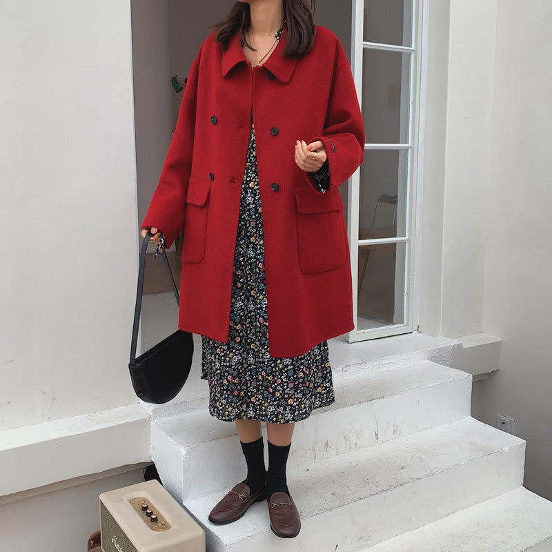 Medium Length Loose Small Wool Coat