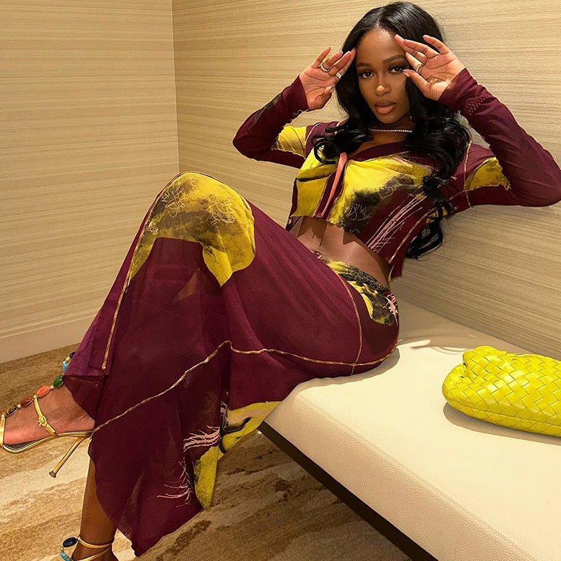 Long Sleeves Cropped Top Fashion Breasted Two-piece Suit