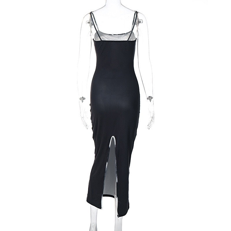 Low-cut Buttock Back Slit Suspender Dress