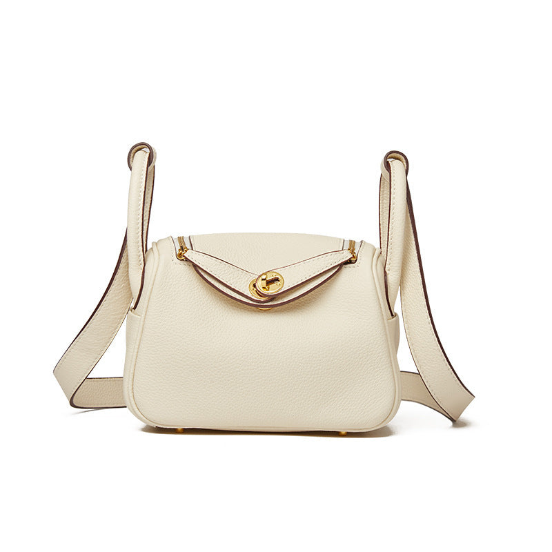 Sac messager à large bandoulière en cuir de vachette à motif litchi, nouveau style