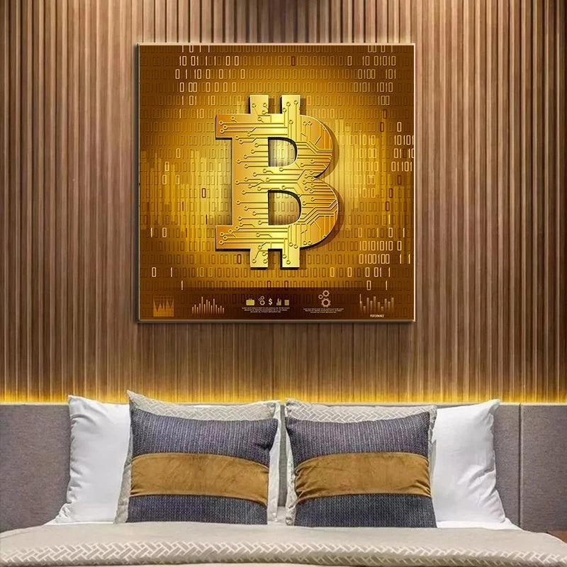Peinture Bitcoin sur toile de monnaie de grande taille, affiches de Style scandinave