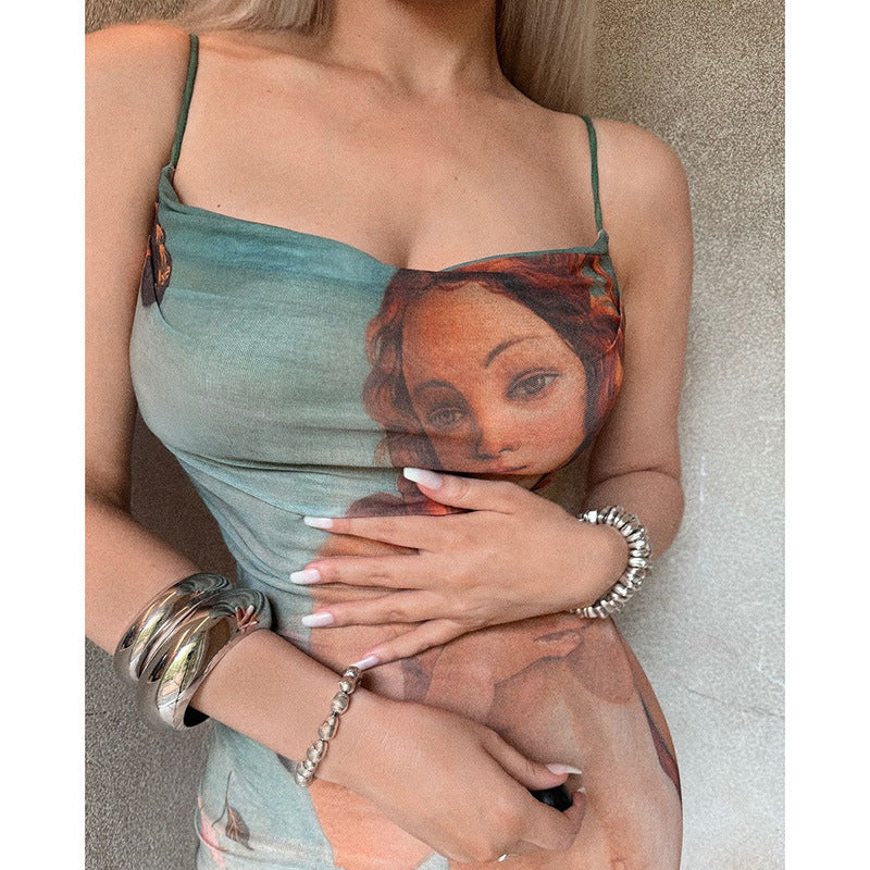 Abito stampato da ragazza sexy slim-fit alla moda