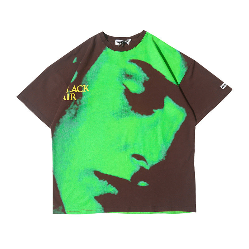 Full face print loose short sleeve T-shirt