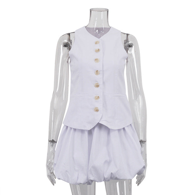 Ensemble deux pièces débardeur et jupe à pois en coton