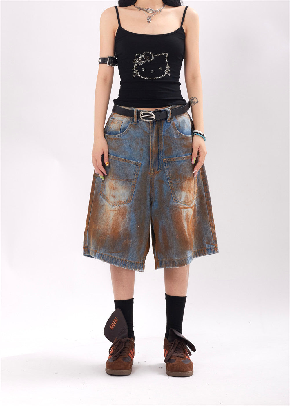 Pantaloncini in denim con stampa a getto d'inchiostro alla moda per uomo e donna