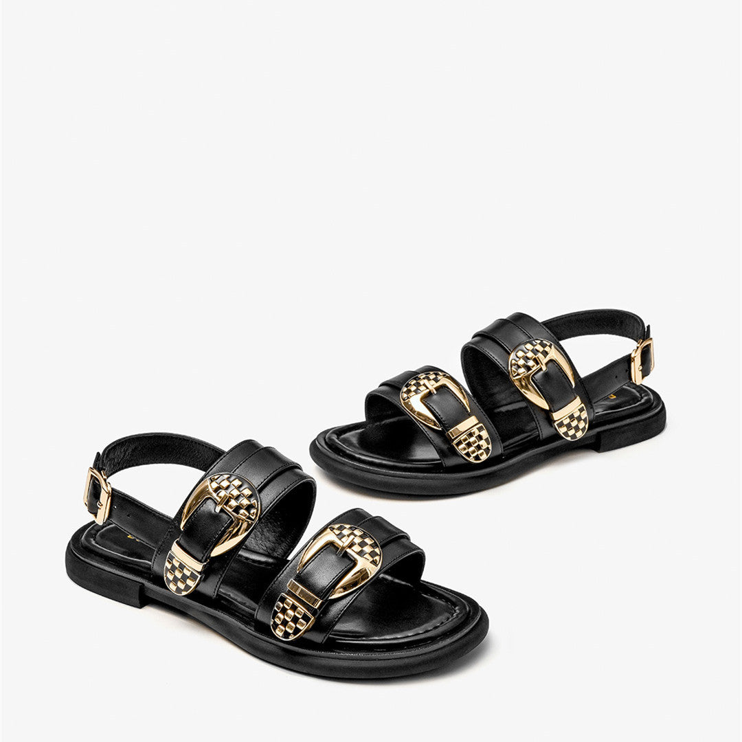 Sandali romani piatti in pelle