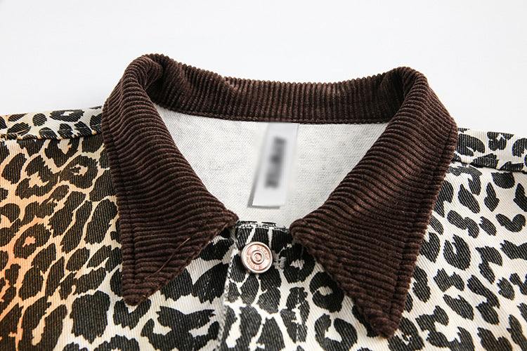 Cappotto largo con stampa leopardata vintage americana per primavera e autunno