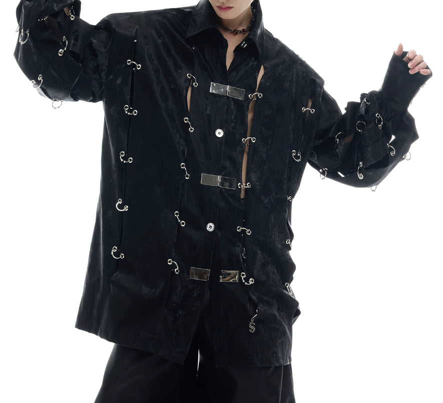 Heavy Niche Metal Buckle Hollow Sense Of Design Shirt
