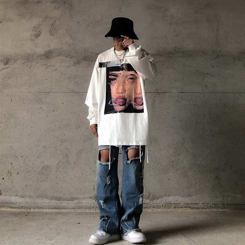 T-shirt a maniche lunghe con stampa High Street Portrait