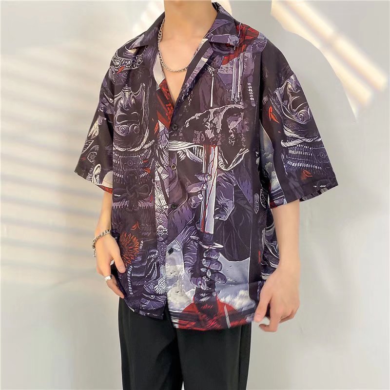 Nouveau Chemise à fleurs à manches courtes imprimée vent hawaïen