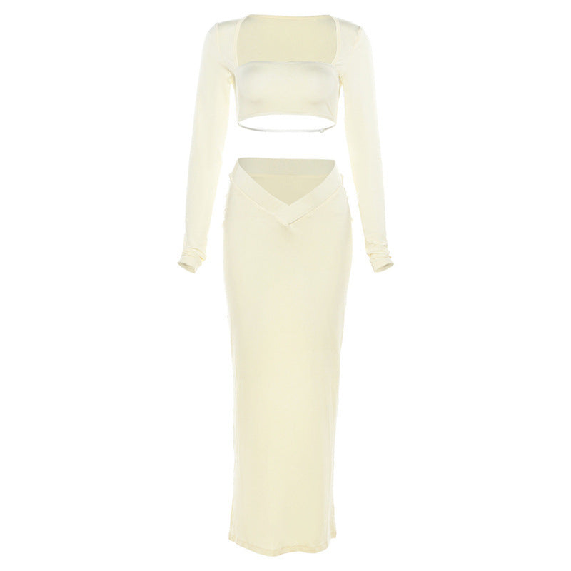 Completo gonna aderente alla moda con vita bassa e fianchi avvolti