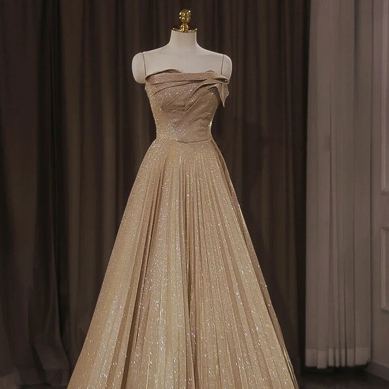 High End Champagne Color Annual Meeting Evening Dress