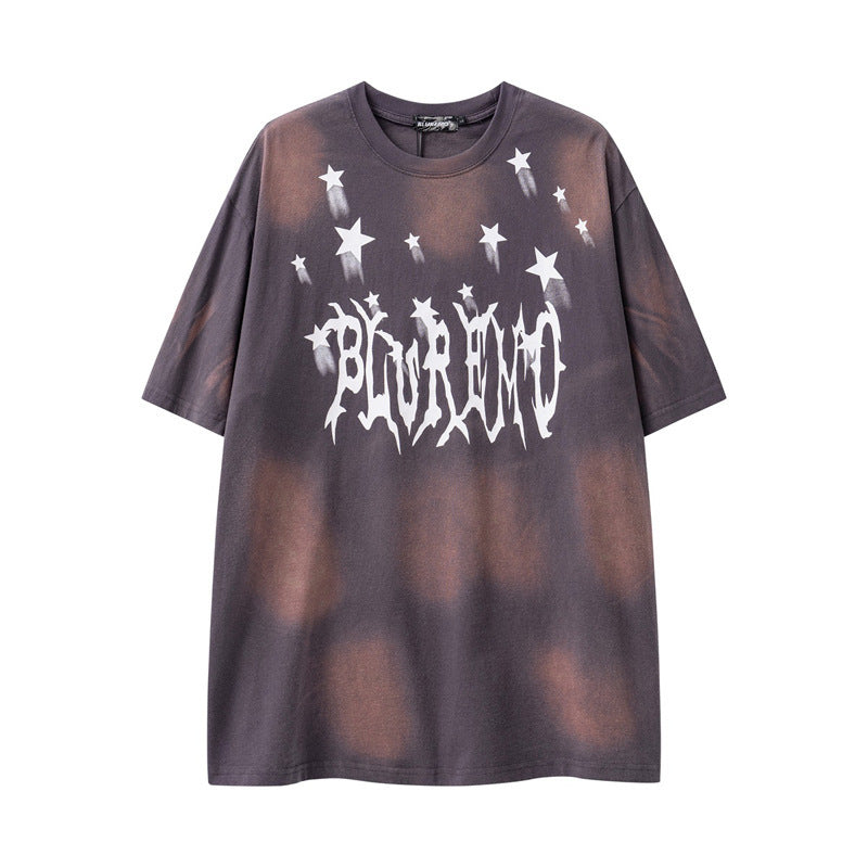 Letter Tie-dye Gradient Short-sleeved T-shirt For Men And Women