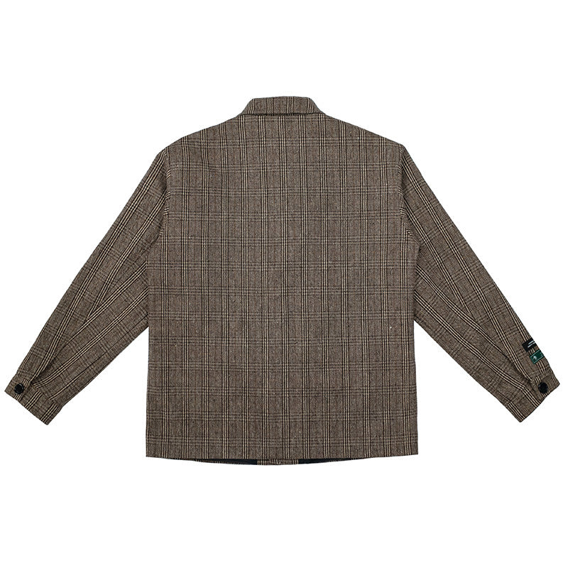 Giacca da abito casual ricamata, di media lunghezza, retrò, a quadri color caffè