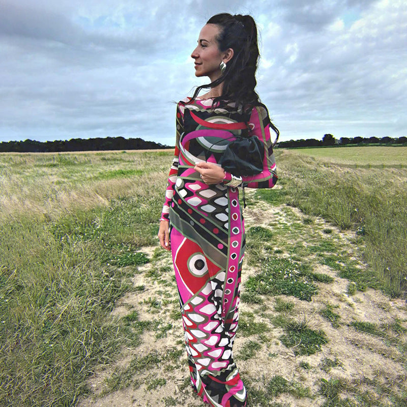 Robe transparente taille haute à impression numérique