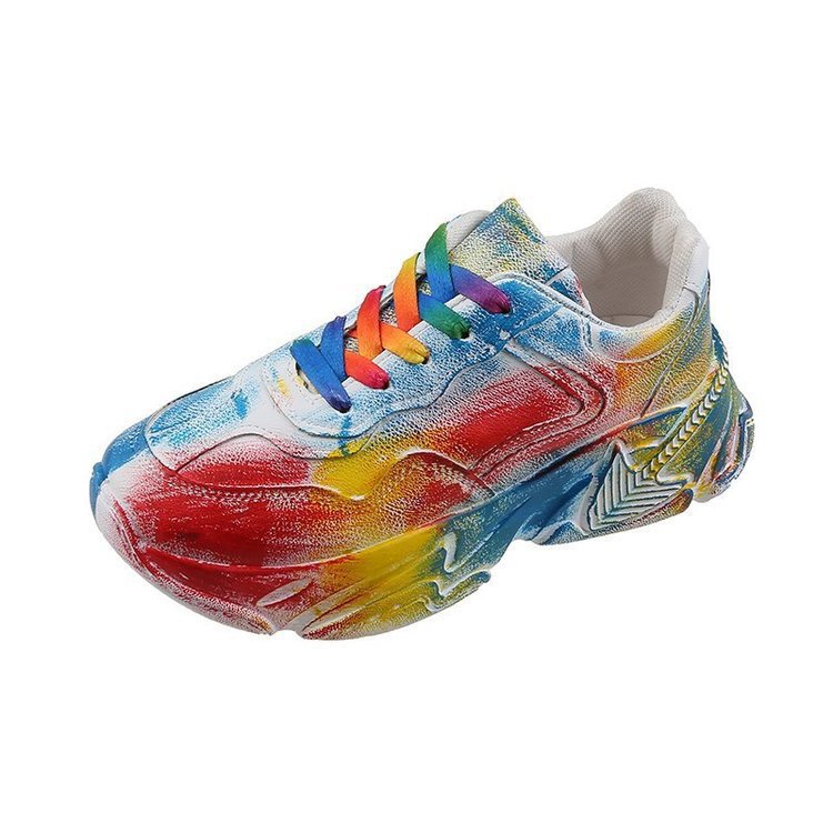 Chaussures blanches à plateforme pour femmes, style graffiti décontracté.