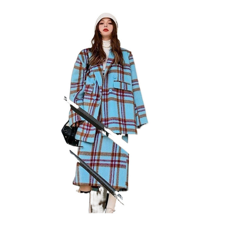 Winter Woolen New Skirt Plaid Suit