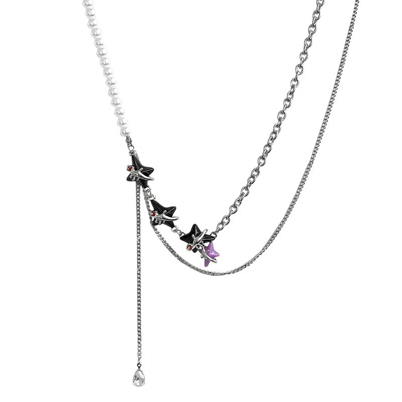 Black Purple Asterism Pearl Necklace For Women Special Interest Light Luxury
