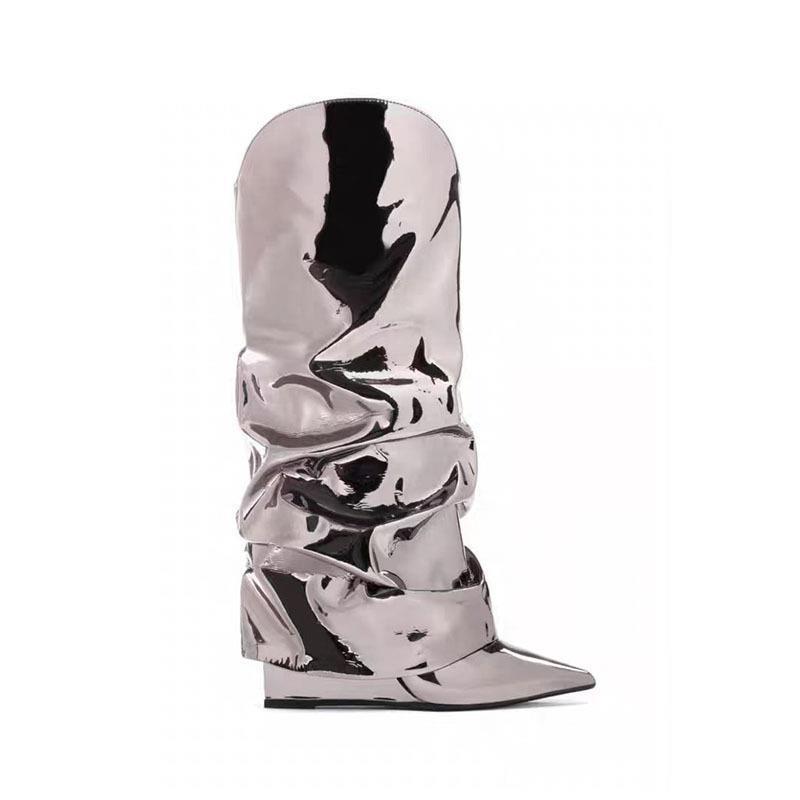 New Bright Noodle Wedge Wrinkle Boots