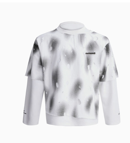 Pull à manches longues avec motif troué et délavé rétro