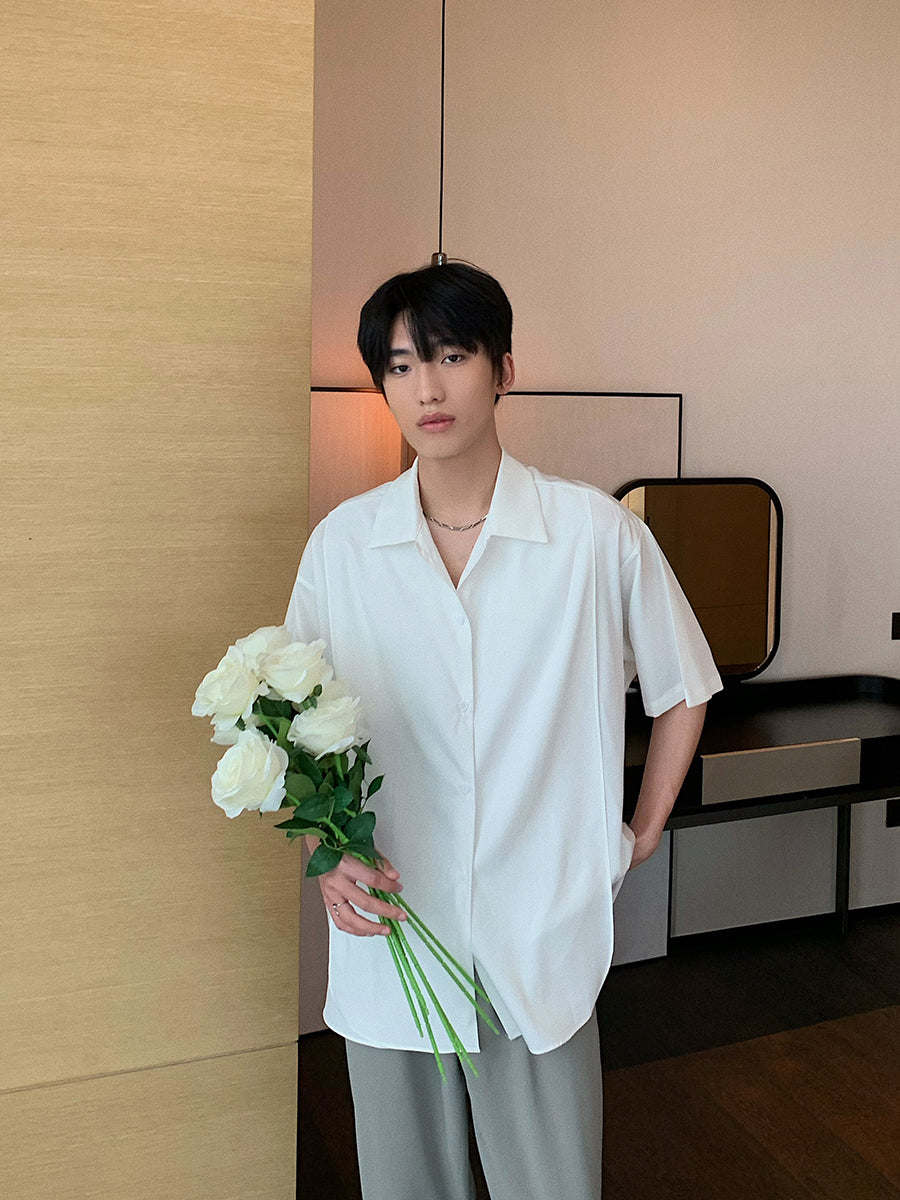 Ice Silk Slippery Casual Loose Shirt Men's Short Sleeves