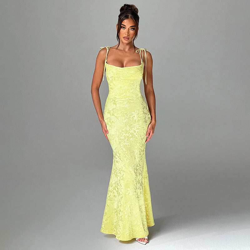 Gonna a sirena con lacci in jacquard tinta unita, abito lungo slim fit