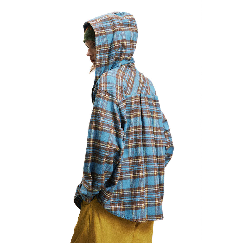 Plaid Hooded Loose Shirt European And American Retro Casual Cardigan