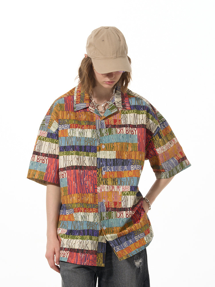 Chemise décontractée ample à manches courtes et imprimé lettres