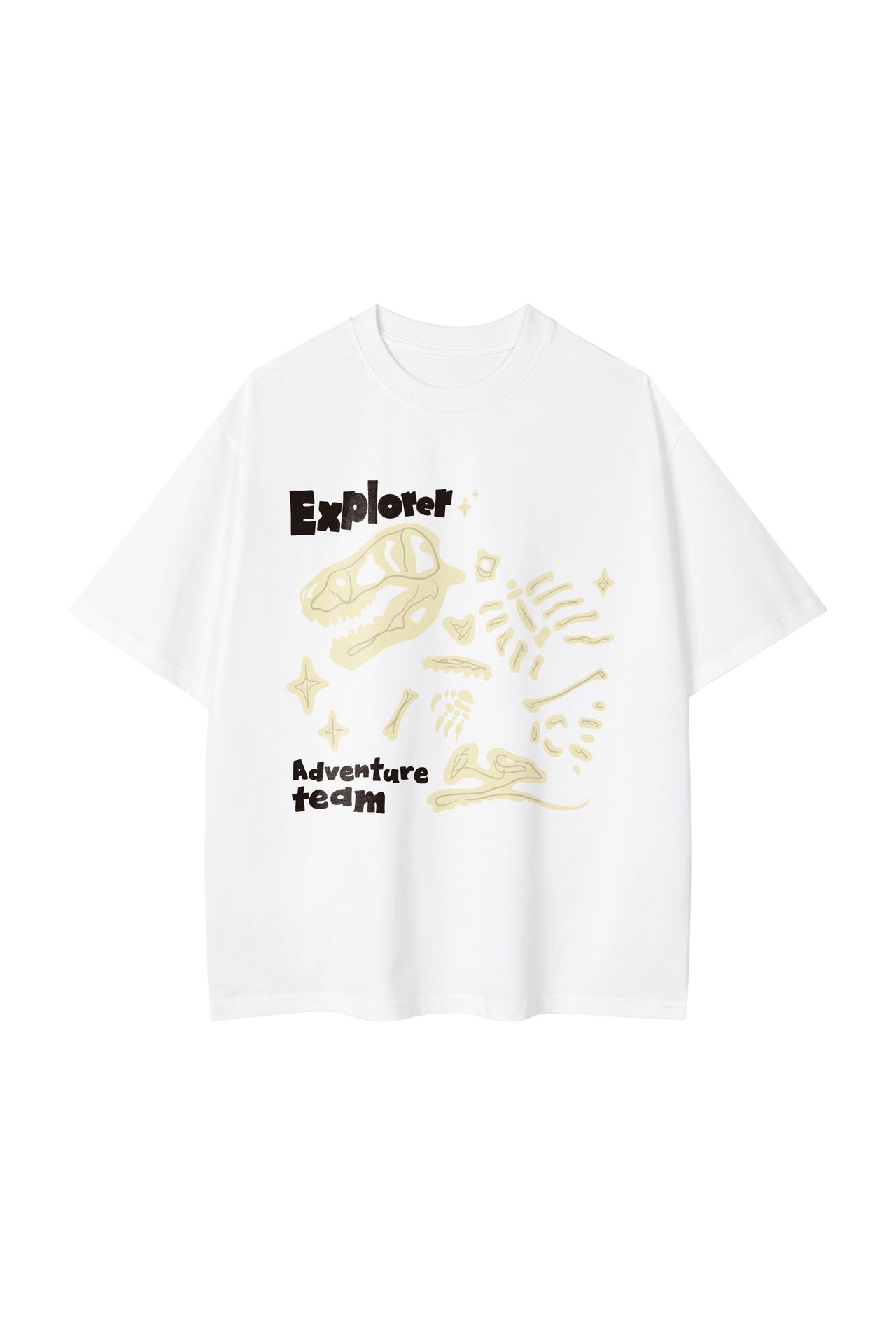 Loose Round Neck Dinosaur Loose Printed Double Yarn Cotton Short Sleeve