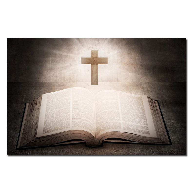 Dipinto su tela Art Déco con croce cristiana di Gesù e sole