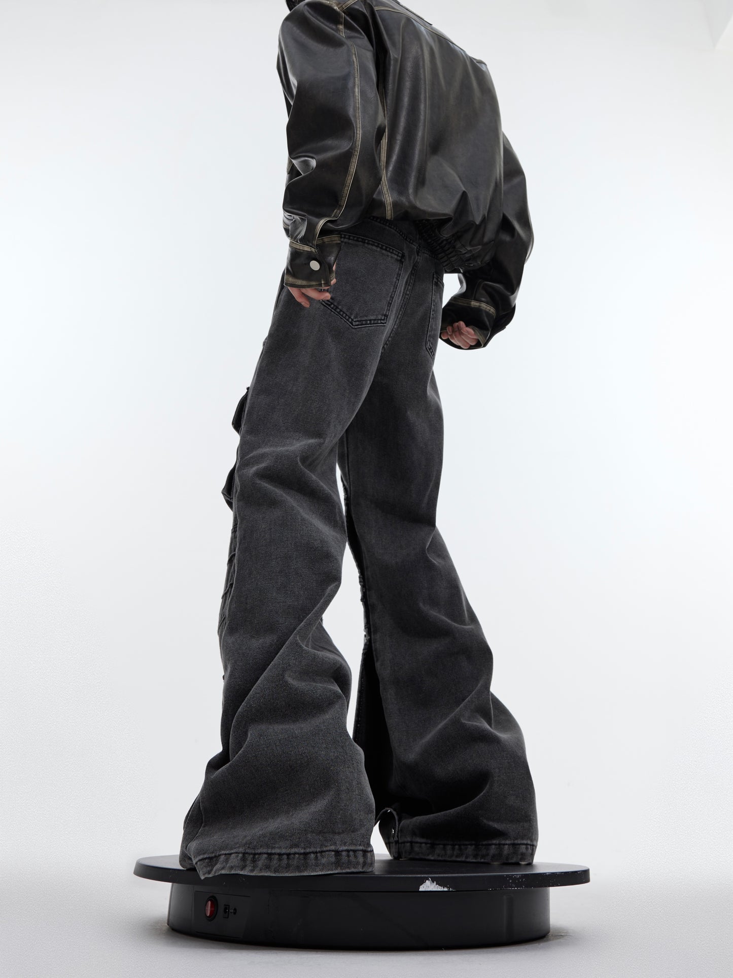 Large Pocket Design Vintage Distressed Loose-fitting Wide-leg Trousers Men