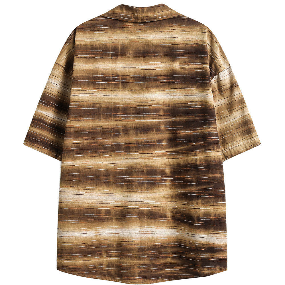 Gradient Striped Short-sleeved Shirt For Men