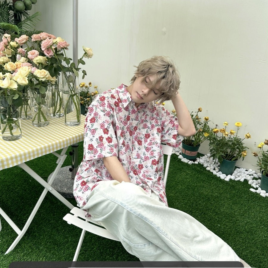 Men's Japanese-style Retro Loose Short Sleeve Floral Shirt