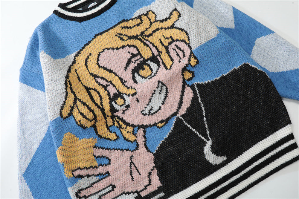 Pull à col rond en jacquard avec personnage de dessin animé