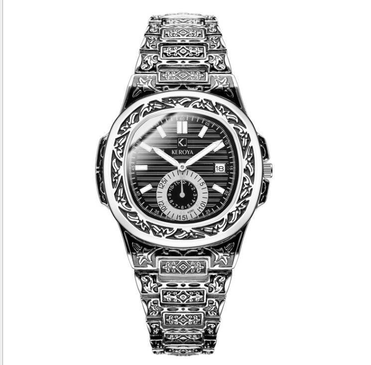 Orologio al quarzo con cinturino in acciaio intagliato rosa