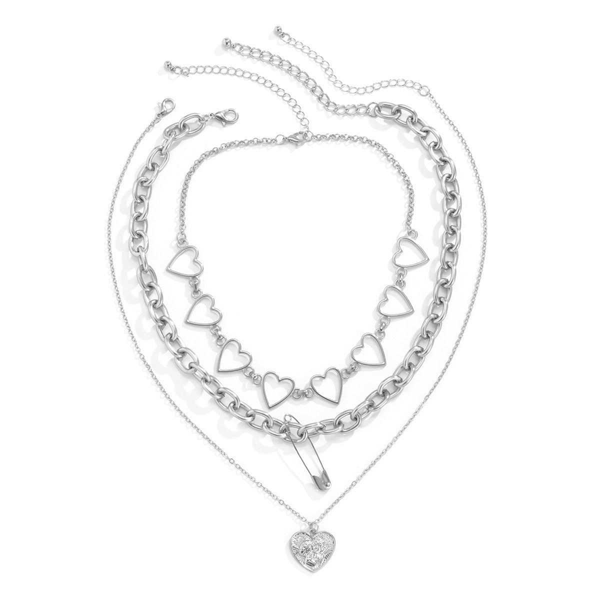 Accessories Hip Hop Geometric Sweet Heart Multilayer Necklace