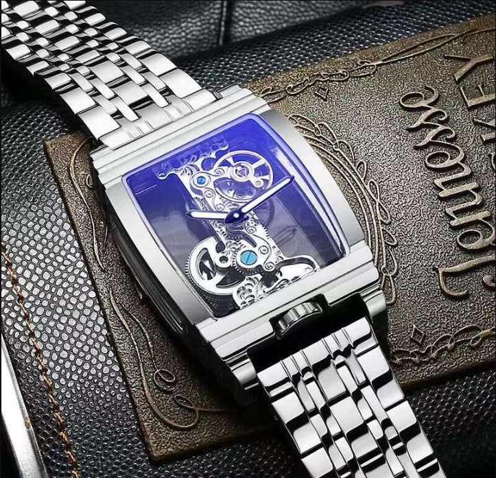 Orologio da uomo meccanico con volano cavo trasparente, impermeabile